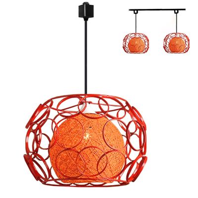 Kiven H-Type 3 Wire Track Light Pendants Length 4.9 feet Restaurant Chandelier Decorative Chandelier Instant Pendant Light Bulb not Include Handmade Rattan Ball Pendant Lamp (TB0260-B) Orange