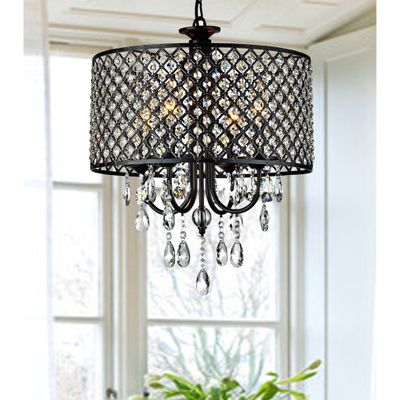 USUT Antique Black 4-Light Round Crystal Chandelier
