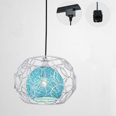 Kiven H-Type 3 Wire Track Light Pendants Length 4.9 feet Restaurant Chandelier Decorative Chandelier Instant Pendant Light Bulb not Include Handmade Rattan Ball Pendant Lamp (TB0259-B) Blue