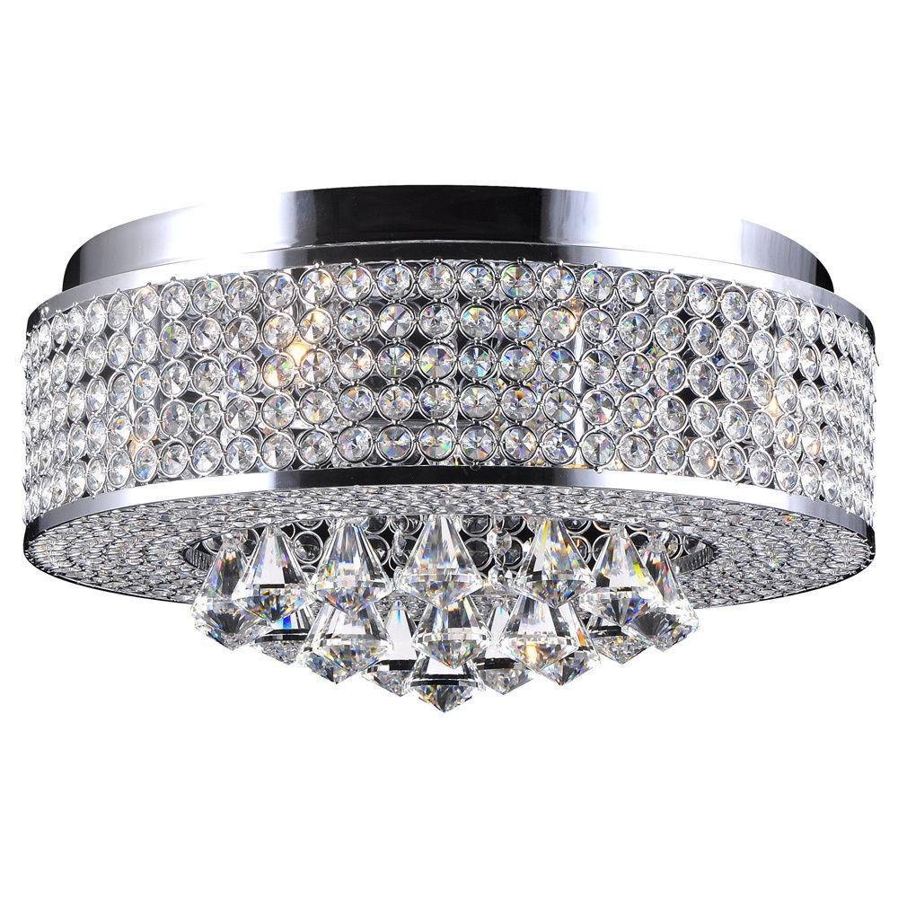 USUT 4-Light Round Chrome Flush Mount Chandelier