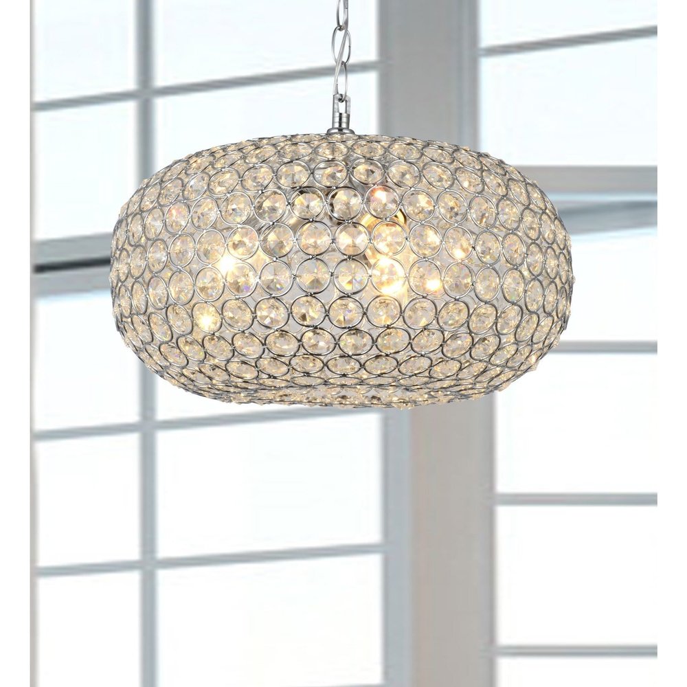 USUT Oval-Shaped Crystal and Chrome 3-Light Chandelier
