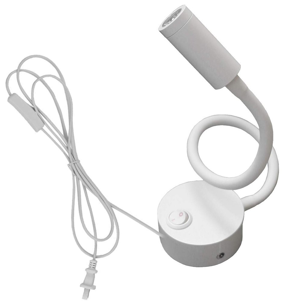 BRILLRAYDO LED Picture Light Bedside Lamp Fixture Flexible Pipe with Button Plug-in White Finish Pure White