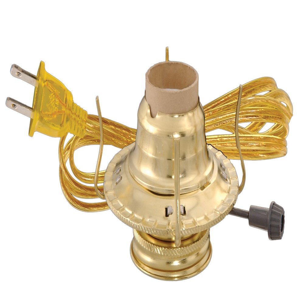 B&P Lamp #2 Burner, Brass Plated, Brown Cord, 3-Terminal W/Bottom Lite