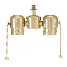 B&P Lamp 2-Lite Cluster W/Pull-Chain Sockets, Polished Brass