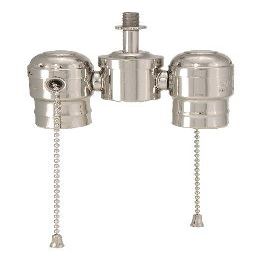 B&P Lamp 2-Lite Cluster W/Pull-Chain Sockets, Nickel Plated