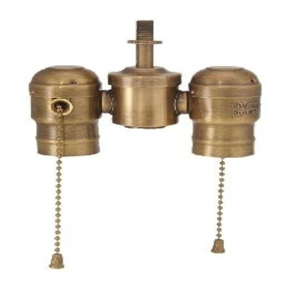 B&P Lamp 2-Lite Cluster W/Pull-Chain Sockets, Antique Brass