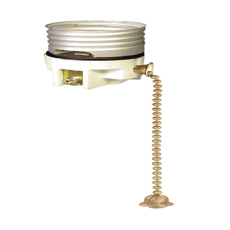 B&P Lamp Porcelain Pull-Chain Socket Interior, Polished & Lacq. Brass Finish Chain