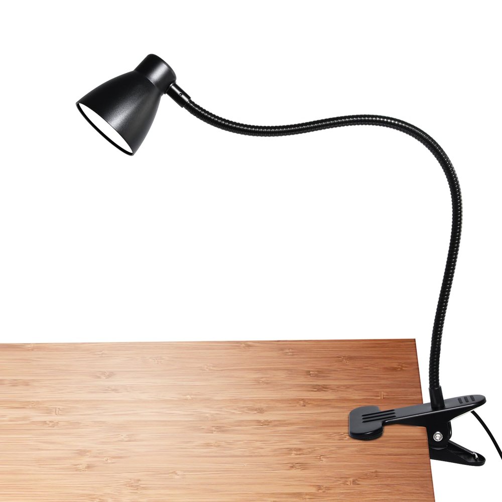CeSunlight CRI 90+ Eye-Care Clip Light for Reading, 6W Small Clamp Lamp for Desk, Flexible Gooseneck Clip Lamp for Bed Headboard with 3 Color Modes & 10 Brightness(Adapter Include)