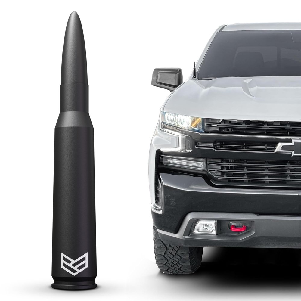 RONIN FACTORY Bullet Antenna Chevy Silverado & GMC Sierra Trucks - 50 Cal Truck Antenna Accessories - Anti Theft - Carwash Safe - Short Replacement Antenna