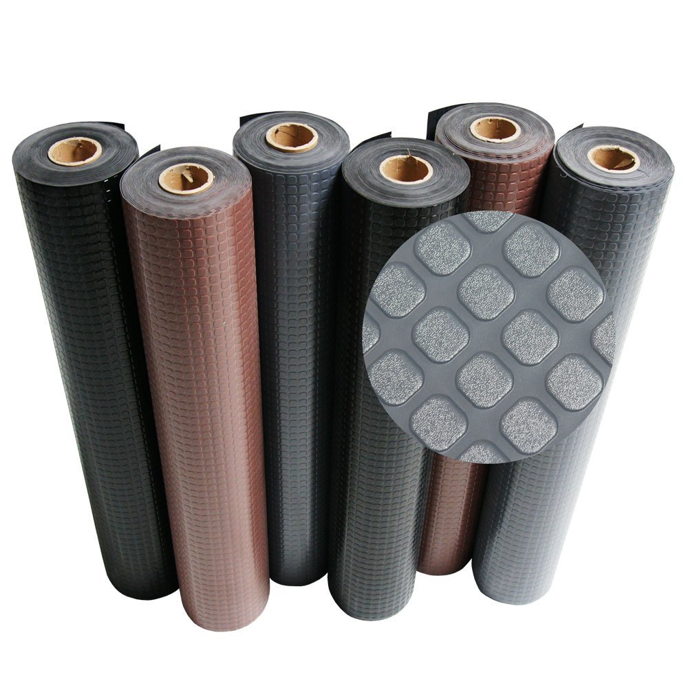 Rubber-Cal Block-Grip Rubber Runner Mat - 2mm x 4ft x 15ft Rubber Rolls - Brown