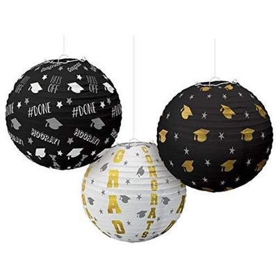 amscan - 242113 Amscan Grad Hot-Stamp Lanterns, 9 1/2", Multicolor
