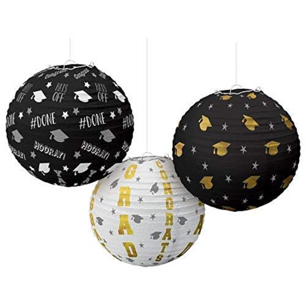 amscan - 242113 Amscan Grad Hot-Stamp Lanterns, 9 1/2", Multicolor