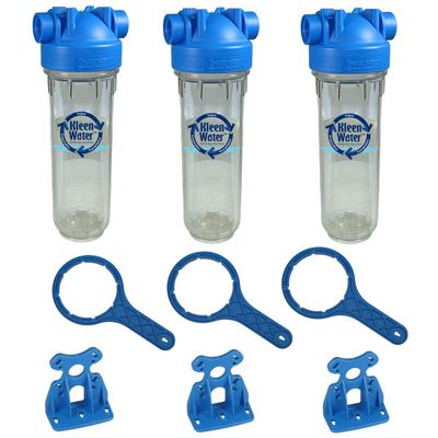 Whole House or Under Sink Water Filter, KleenWater KW2510HT Water Filter System, 2.5 x 10 Inch Housing, Bracket and Wrench (3)