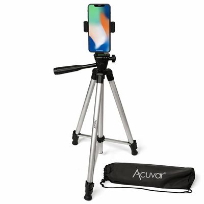 Acuvar 50 Phone Tripod with Rotating Mount Vertical & Horizontal Filming for iPhone & Android, Lightweight Aluminum Smartphone Tripod with Carry Bag