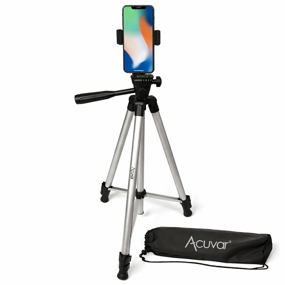 Acuvar 50 Phone Tripod with Rotating Mount Vertical & Horizontal Filming for iPhone & Android, Lightweight Aluminum Smartphone Tripod with Carry Bag