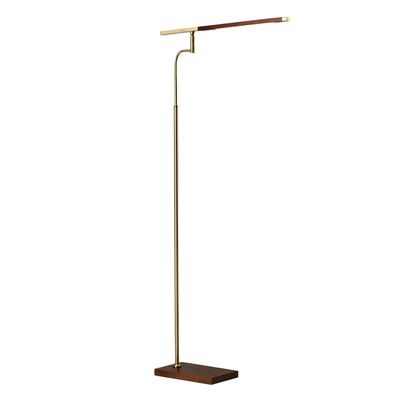 Adesso LED Floor Lamp, Wood & Antique Brass, Adjustable Height, 62.5