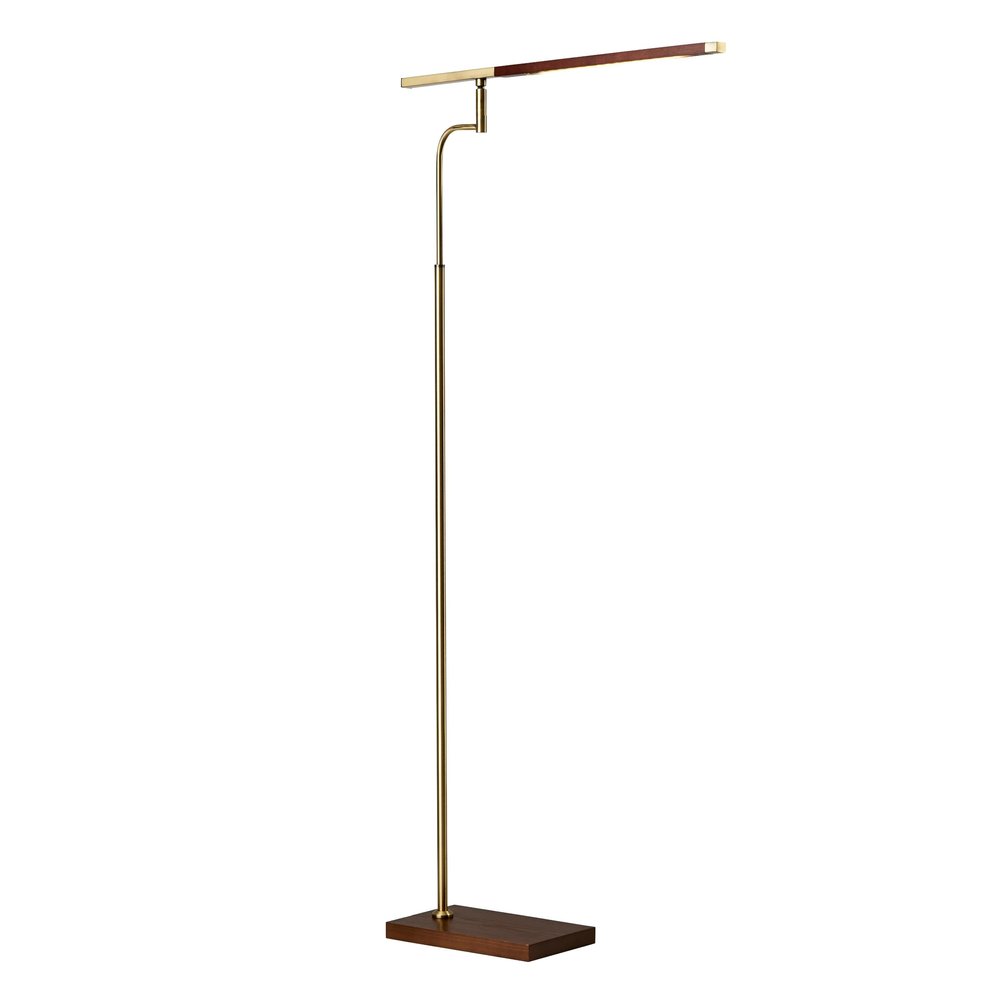 Adesso LED Floor Lamp, Wood & Antique Brass, Adjustable Height, 62.5