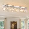 Siljoy Modern Crystal Chandelier 10-Lights Rectangular Flush Mount Pendant Ceiling Light Fixture Rectangle K9 Crystal Raindrop Chandelier for Dining Living Room Kitchen Island L47'' x W10'' x H10' view 1
