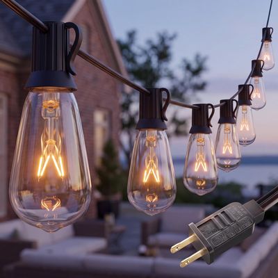 10Ft Outdoor String Lights Waterproof, Hanging Patio Lights with 11 Edison Bulbs (1 Spare), ST40 Vintage Edison Bulbs String Lights for Indoor Garden Backyard Party Wedding Balcony Decor- Black