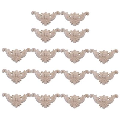 RDEXP 2.56inch Length 1.38inch Width Wood Carved Long Onlay Applique Unpainted Frame Door Wall Decor for Cabinet Home Furniture Set of 16
