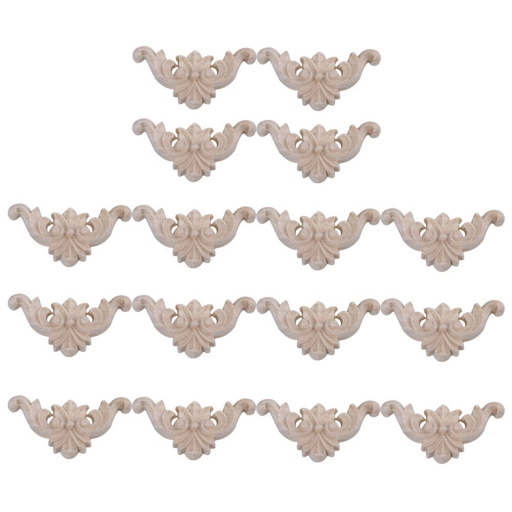 RDEXP 2.56inch Length 1.38inch Width Wood Carved Long Onlay Applique Unpainted Frame Door Wall Decor for Cabinet Home Furniture Set of 16