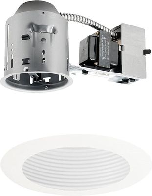 Juno Lighting TC44R & 444W-WH Combo 4-Inch Low-Voltage TC rated Remodel Recessed Housing with Adjustable/Downlight Baffle Trim, White