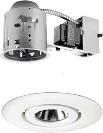 Juno Lighting TC44R & 440-WH Combo 4-Inch Low-Voltage TC rated Remodel Recessed Housing with Flush Gimbal Ring Trim, White
