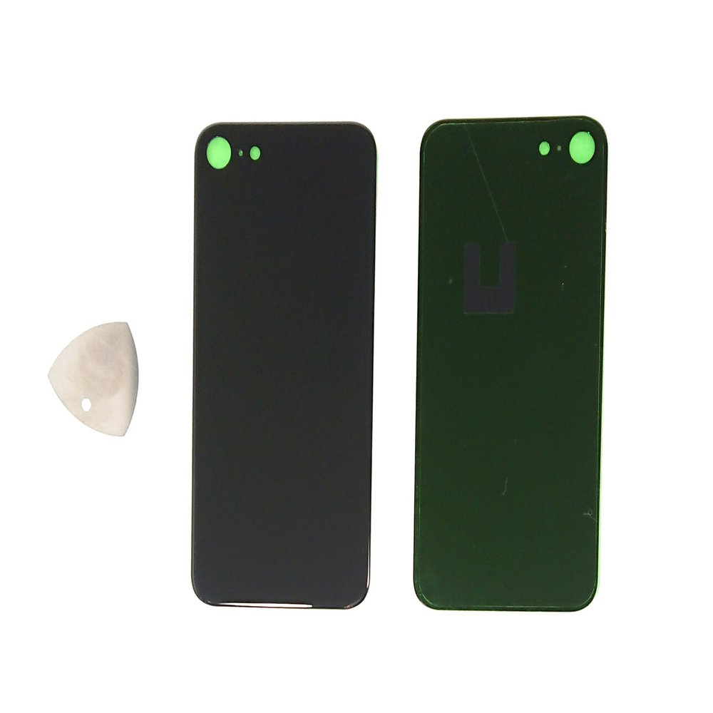 (md0410) Compatible for iPhone 8 4.7" Black Space Gray Back Glass Door Grey Cover Phone Replacement Part with Adhesive and Opening Tool