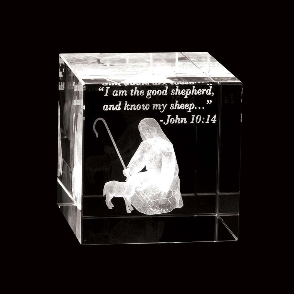LDS The Good Shepherd 60 X 60 X 60mm Crystal Cube - "I Am the Good Shepherd and Know My Sheep."