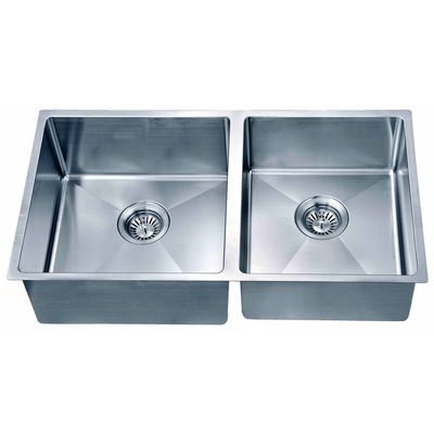 Dawn SRU301616R Undermount Small Corner Radius Double Bowl Sink, Polished Satin