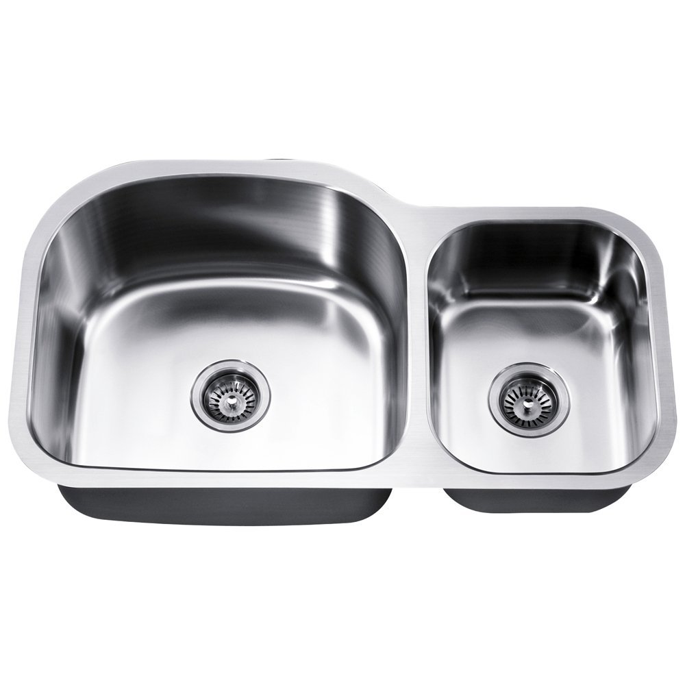 Dawn ASU107R Undermount Double Bowl Sink, Polished Satin