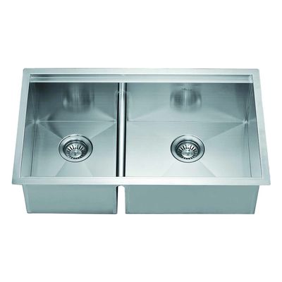 Dawn DSQ301515 Undermount Double Bowl Square Sink, Polished Satin