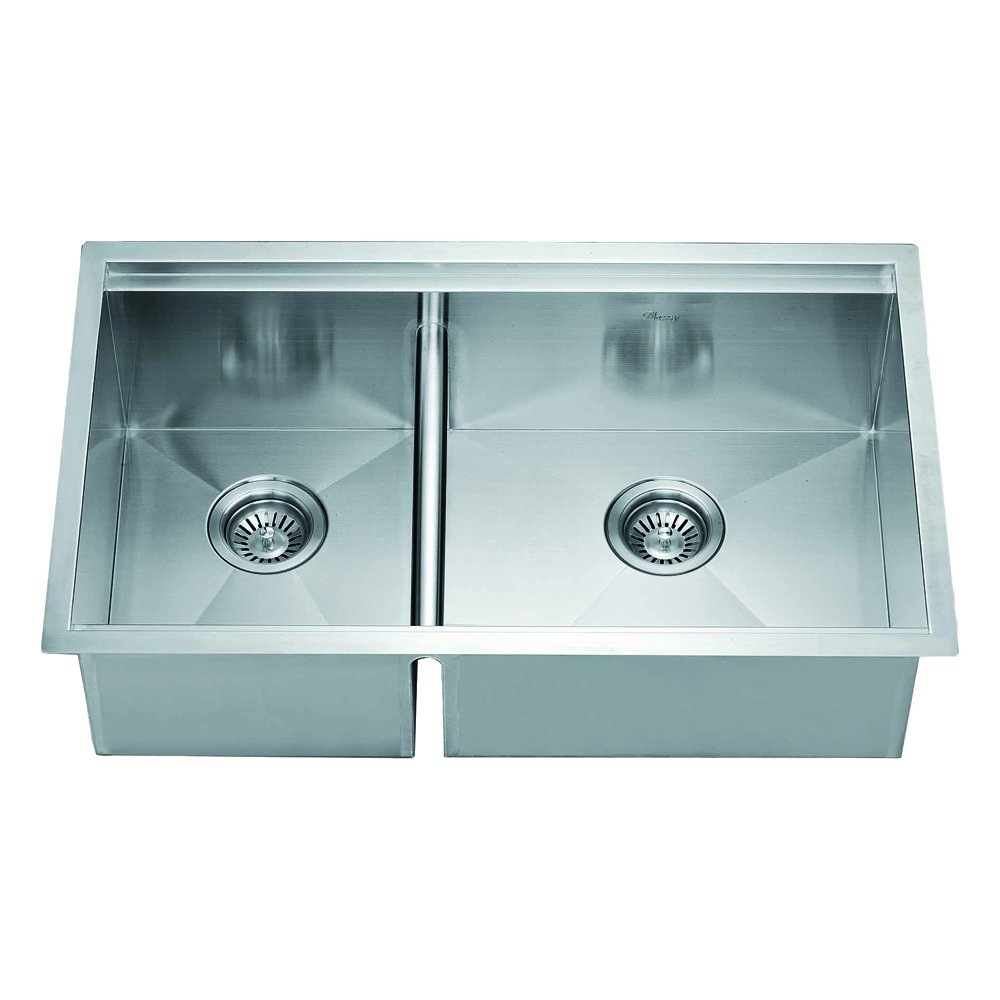 Dawn DSQ301515 Undermount Double Bowl Square Sink, Polished Satin