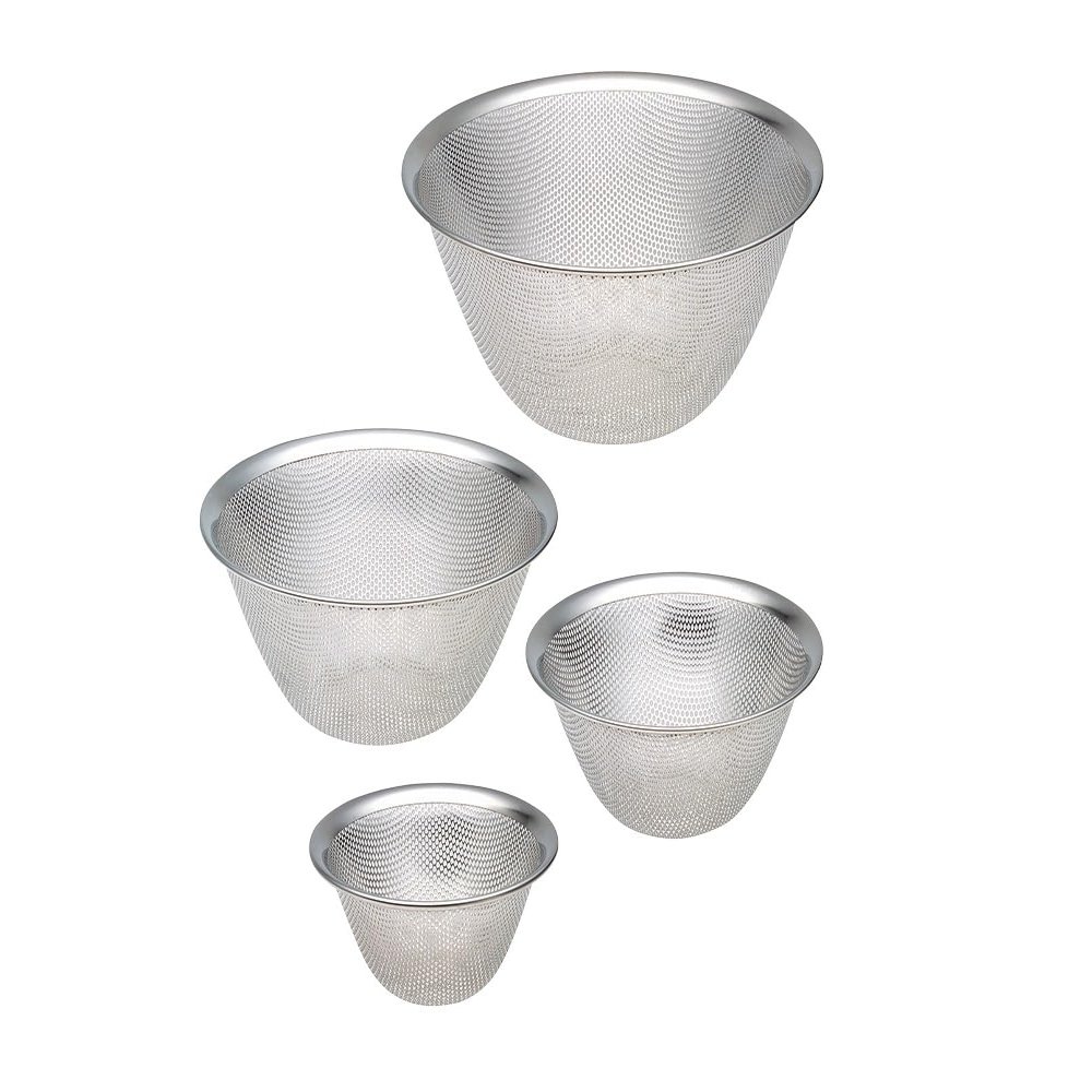 Yanagi Sori Stainless Steel Punching Strainer Set of 4 - 6.4 Inch Colander, Dishwasher Safe, Made in Japan