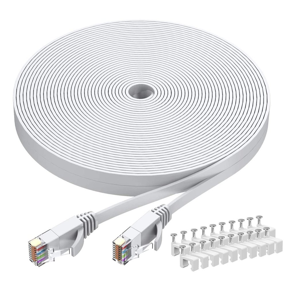 BUSOHE Cat6 Ethernet Cable 40 FT White, Cat-6 Flat RJ45 Computer Internet LAN Network Ethernet Patch Cable Cord - 40 Feet