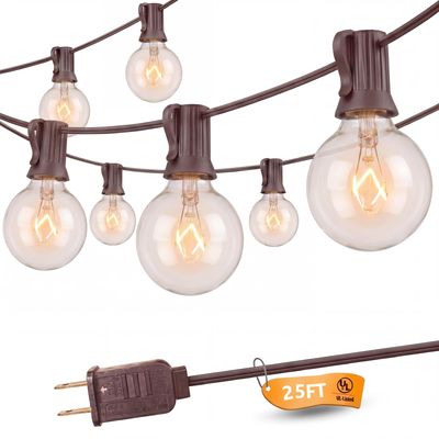 SUNSGNE 25Ft Globe String Lights with 27 Clear G40 Bulbs, Natural Warm Bulb Hanging Umbrella Lights for Backyard Patio Garden Party Cafe Indoor Outdoor Decor-Brown