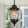 LALUZ Outdoor Pendant Lights, Farmhouse Ceiling Hanging Porch Fixture in Black Metal with Clear Bubbled Glass Globe in Iron Cage Frame, Exterior Lantern for Gazebo, Entryway, Patio view 1
