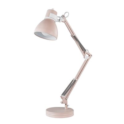 Globe Electric 52028 28" Swing Arm Architect Desk Lamp, Matte Rose Finish, White Accents, Rotary Switch on Shade, Partially Adjustable Arm, Modern Lighting for Bedroom or Office, E26 Base