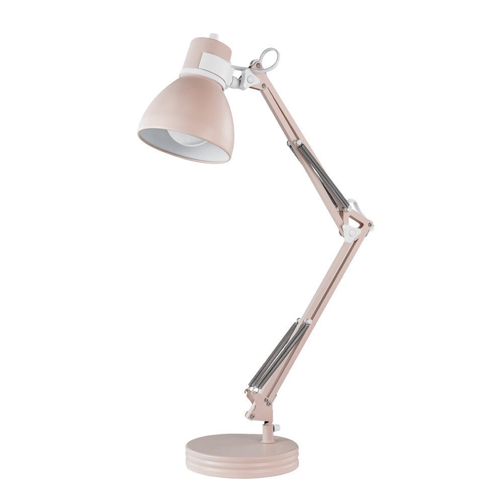 Globe Electric 52028 28" Swing Arm Architect Desk Lamp, Matte Rose Finish, White Accents, Rotary Switch on Shade, Partially Adjustable Arm, Modern Lighting for Bedroom or Office, E26 Base