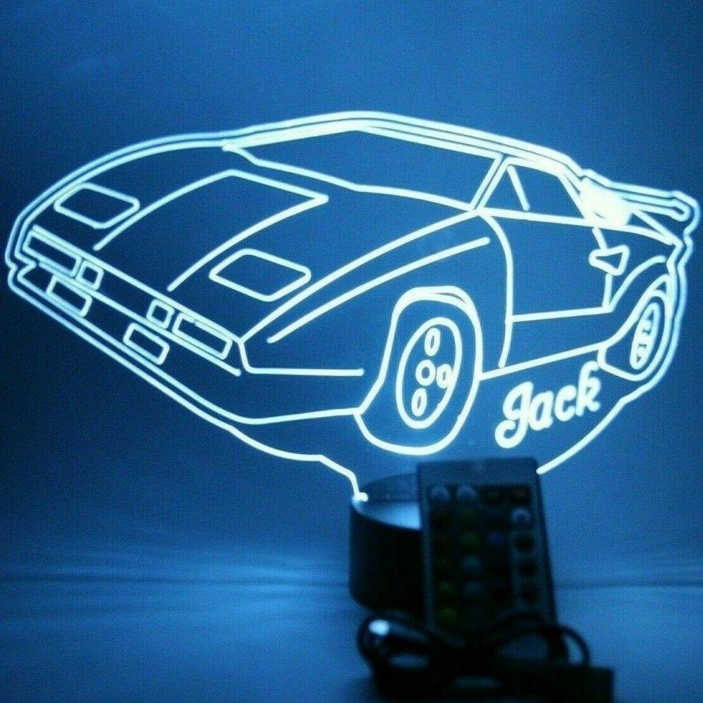 Car Lamp Light Up Lamp Light Lamp LED Personalized Name Free Engraved Race Car Table Lamp - It's Wow, Comes with Remote, 16 Color Options, Dimmer, Great Gift