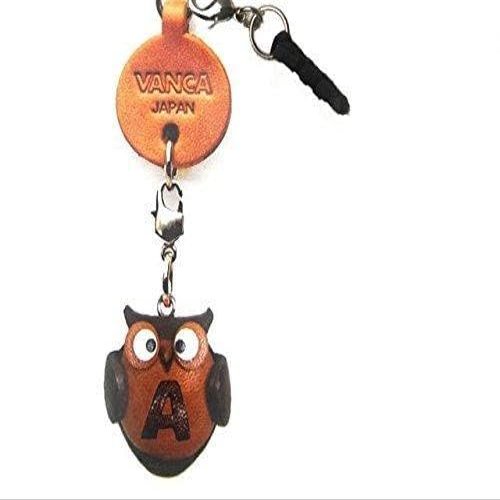 Alphabet Owl A Leather Animal Earphone Jack Accessory / Dust Plug / Ear Cap / Ear Jack *VANCA* Made in Japan #47601