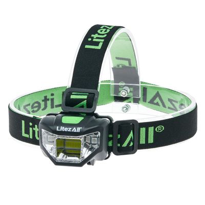 LitezAll Quattro 4 Mode LED Head Lamp | 200 Lumen COB LED Hands-Free Light | 60-Degree Pivoting Head with Red Night Vision Modes | 3 AAA Batteries Included