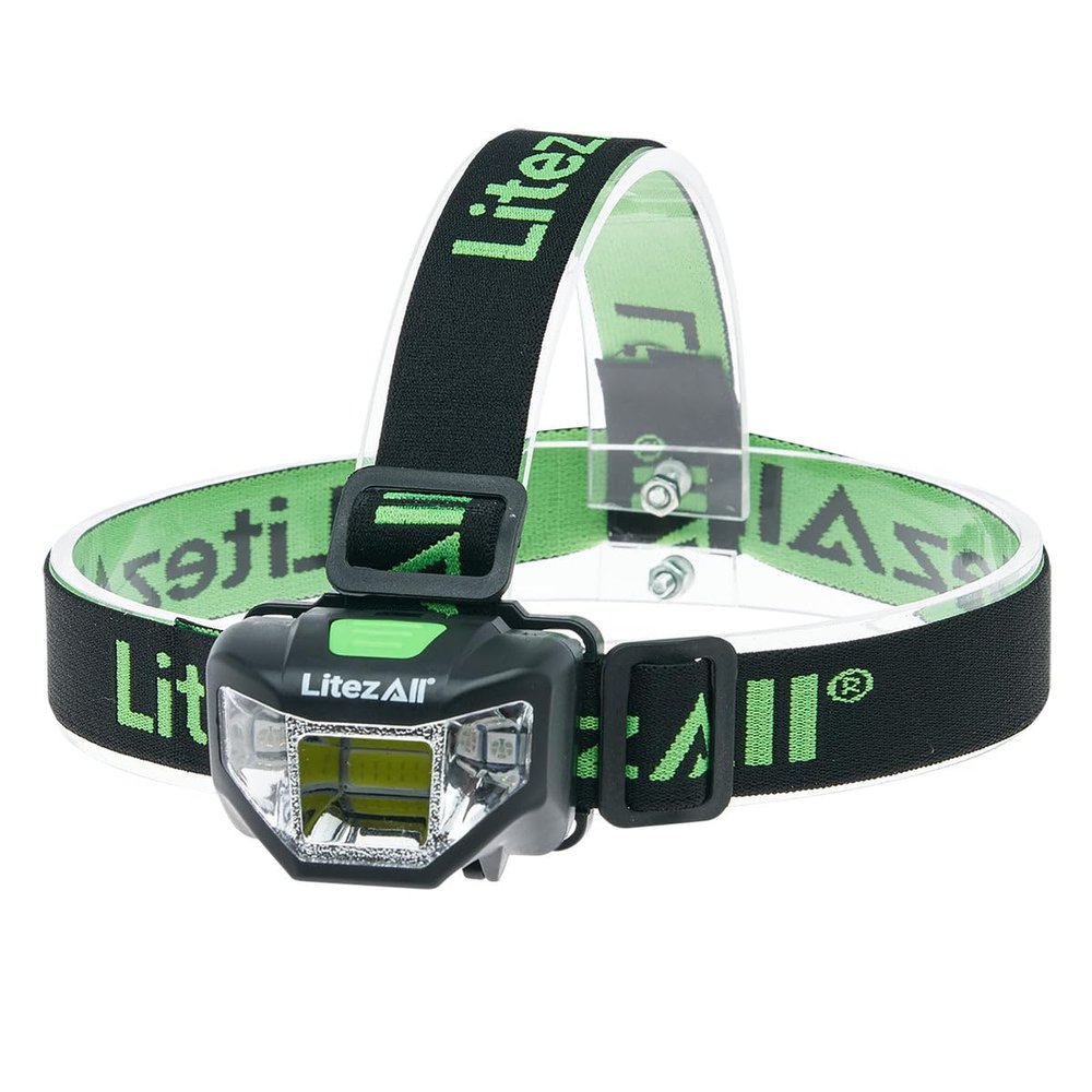 LitezAll Quattro 4 Mode LED Head Lamp | 200 Lumen COB LED Hands-Free Light | 60-Degree Pivoting Head with Red Night Vision Modes | 3 AAA Batteries Included
