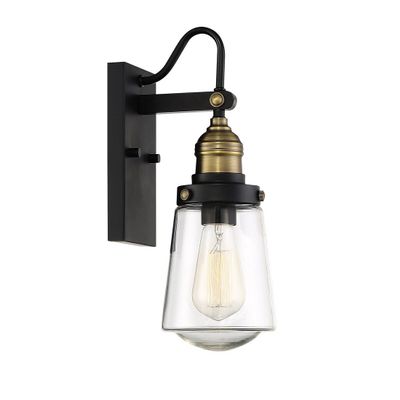Savoy House 5-2067-51 Macauley Industrial Vintage Clear Glass Outdoor Wall Lantern, 1-Light 60 Watt, 21" H x 8" W, Vintage Black with Warm Brass