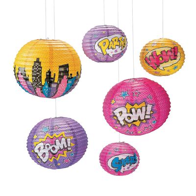 Fun Express Girl Superhero Hanging Paper Lanterns (Set of 6)