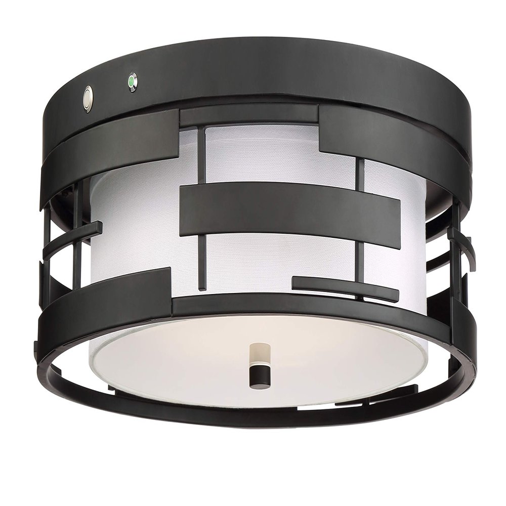 NUVO 60/6434 Lansing-3 Light Flush with White Shade & Opal, Fabric Shade and Opal Glass Diffuser