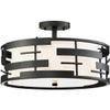 NUVO 60/6436 Lansing-3 Light Semi-Flush with White Shade & Opal, Fabric Shade and Opal Glass Diffuser view 1