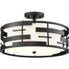 NUVO 60/6436 Lansing-3 Light Semi-Flush with White Shade & Opal, Fabric Shade and Opal Glass Diffuser view 2