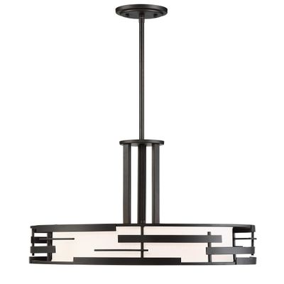 NUVO 60/6435 Lansing-3 Light Pendant with White Shade & Opal, Fabric Shade and Opal Glass Diffuser
