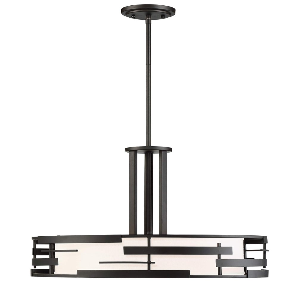 NUVO 60/6435 Lansing-3 Light Pendant with White Shade & Opal, Fabric Shade and Opal Glass Diffuser